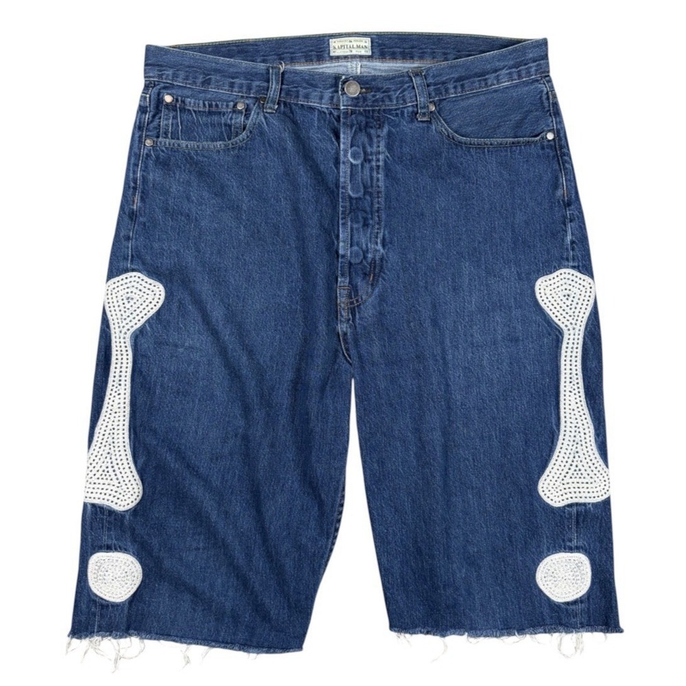 Kapital Kountry 14oz Denim Jeans Shorts 2000s Bones Japan Back Buckle Modified